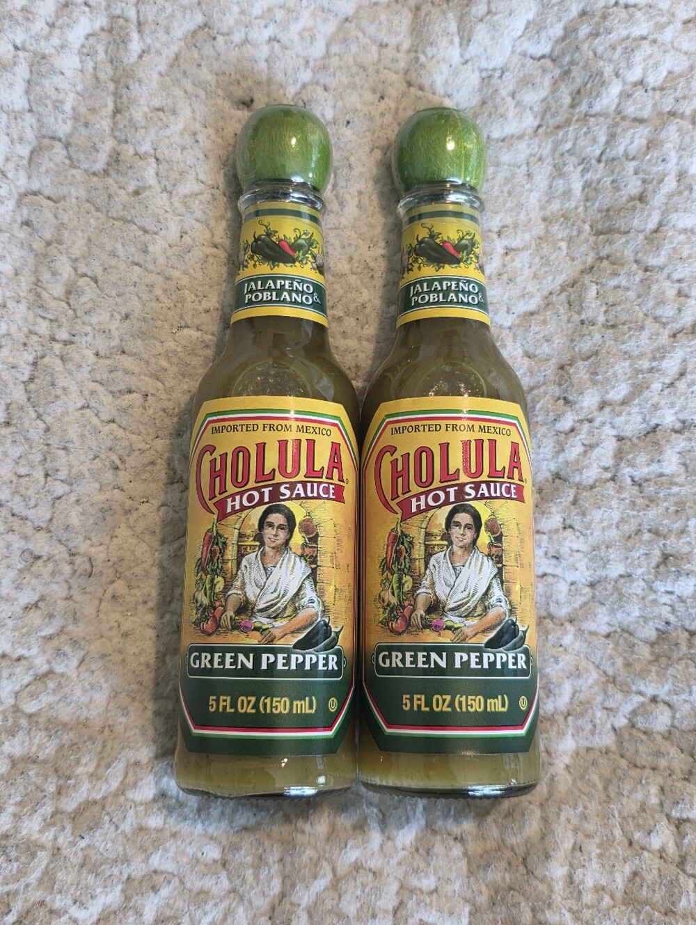 2 Pack Cholula Green Pepper Hot Sauce Jalapeno Poblano 5 fl oz - Best By 5/2028
